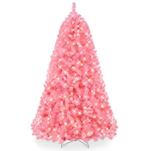  Pre-Lit Artificial Pink Christmas Tree w/ Incandescent Lights, Metal Stand 7.5ft