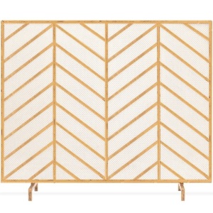 Single Panel Iron Chevron Fireplace Screen w/ Antique Finish - 38x31in 