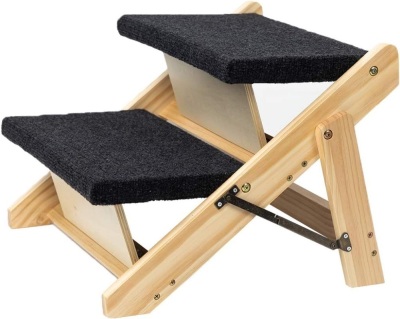 MEWANG Wood Pet Stairs/Pet Steps - Foldable 2 Levels Dog Stairs & Ramp Perfect for Beds and Cars - Portable Dog/Cat Ladder Up to 110 Pounds