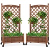 Set of 2 Wood Planter Box & Lattice Trellis w/ Optional Wheels - 48in 