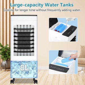 Portable Air Conditioners, 3-IN-1 Evaporative Air Cooler [2Gal Water Tank], Ultra-large Air Volume Portable AC, 4 Modes 3 Wind Speeds, 8H Timer, Air Conditioner Portable for Room Garage Kitchen