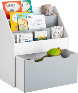 Haotian KMB17-HG, Children Kids Bookcase with Drawer and Wheels,Book Shelf Storage Display Rack Organizer Holder 11.8"D x 24.8"W x 27.55"H 