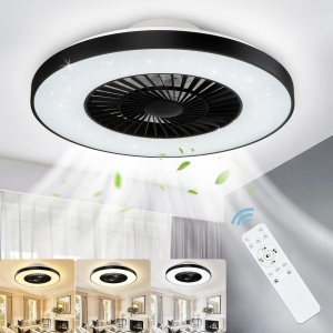 DLLT Modern Ceiling Fans with Lights, 40W LED Dimmable with Remote, 7 Invisible Blades Semi Flush Mount Ceiling Fan Light, 3-Speed Indoor Low Profile Ceiling Fan, 3000K-6500K Timing 