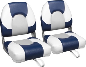 Leader Accessories A Pair of Elite Low/High Back Folding Fishing Boat Seat (2 Seats) (Blue/White/Light Grey) 