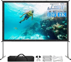 Projector Screen Outdoor,JWSIT 120 inch Outdoor Movie Screen-Upgraded 3 Layers PVC 16:9 Outdoor Projector Screen,Portable Video Projection Screen with Carrying Bag for Home Theater Backyard 