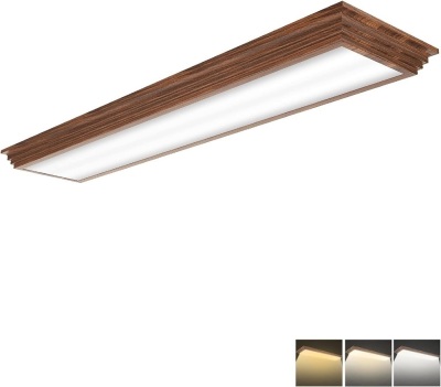 FAITHSAIL 4FT LED Light Fixture with 3000K/4000K/5000K CCT Selectable Dimmable 4 Foot LED Linear with Wooden Look 50W 5500LM Flush Mount Ceiling LED Wraparound for Kitchen, Bedroom, Laundry 