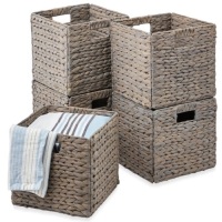 Set of 5 Collapsible Hyacinth Storage Baskets w/ Inserts - 13x13in&nbsp;