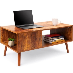 Wooden Mid-Century Modern Coffee Accent Table w/ Open Storage Shelf  39.25"(L) x 19.75"(W) x 17.5"(H)