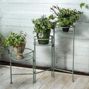 Donosura 3 Tier Metal Plant Stand for Indoor Outdoor, Tiered Corner Plant Shelf Flower Holder Set for Multiple Potted Plants Display, Green  28.2 x 9.4 x 23.4 inches 