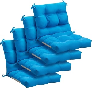 Marsui 4 Pcs Outdoor Indoor Seat/Back Chair Cushions Tufted Pillow with Ties All Weather Replacement Cushions Patio Furniture Cushions Outdoor Furniture, 42 x 21 Inches (Blue) 