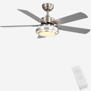 FINXIN Indoor Ceiling Fan Light Fixtures Remote LED 48 Brushed Nickel Ceiling Fans For Bedroom,Living Room,Dining Room Including Motor,Remote Switch (48" 5-Blades) 