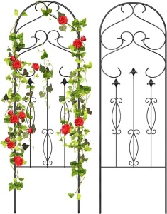 AMAGABELI GARDEN & HOME Garden Trellis 60" x 18" Rustproof Black Iron Potted Vines Vegetables Flowers Patio Metal Wire Lattice Grid Panels 