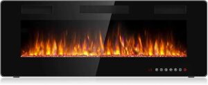 50 inch Recessed Wall Mounted Electric Fireplace, 12 Color Flame Options, 2 Heating Stage, Timer