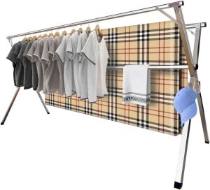 MRCTVG 94.5" Stainless Steel Adjustable and Foldable Laundry Drying Rack with 20 Windproof Hooks 