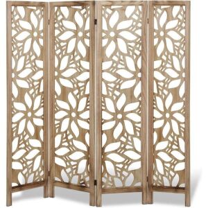 ECOMEX 4 Panel Room Divider Fully Carved, Natural