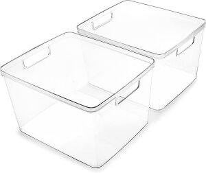 Bino The Lucid Collection 2 Pack Large Clear Storage Bins, 14 x 11.5 x 8.5 in