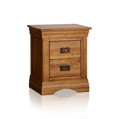 French Farmhouse Rustic Solid Oak 2 Drawer Bedside Table