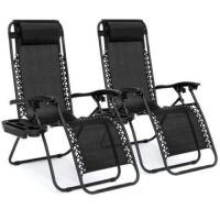 Set of 2 Adjustable Zero Gravity Patio Chair Recliners w/ Cup Holders&nbsp;