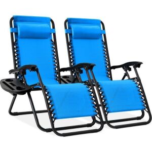 Set of 2 Adjustable Zero Gravity Patio Chair Recliners w/ Cup Holders 