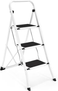 Soctone 3 Step Ladder, Lightweight Folding Step Stool with Anti-Slip Pedal, 330 lbs Capacity, White 