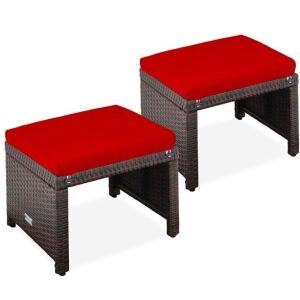 Set of 2 Multipurpose Wicker Ottomans w/ Removable Cushions, Steel Frame 