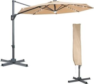 Blissun 10ft Offset Umbrella with 36 Solar LED Lights, Tan 