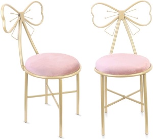 Wisfor Pink Bow Vanity Chairs, Set of 2 - Appear New 