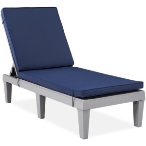 Outdoor Patio Lounge Chair, Resin Chaise Lounger w/ Seat Cushion, 5 Positions 62"(L) x 22.6"(W) x 34.5"(H) 