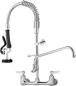 VEVOR Commercial Faucet with Pre-Rinse Sprayer, 8in Adjustable Center Wall Mount Kitchen Faucet with 12" Swivel Spout, 21" Height Compartment Sink Faucet for Industrial Restaurant, Lead-Free Brass