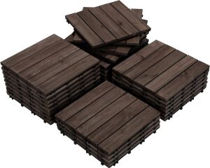 Yaheetech 27PCS Interlocking Wooden Flooring Patio Deck Tiles 12 x 12in Black 