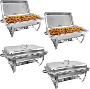 4 Pack Chafing Dish Buffet Set High Grade 8QT Stainless Steel, Alpine Gray Handle 