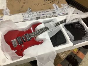 Glarry 37" Right-Hand Electronic Guitar with Amp for Beginner, Red 