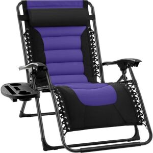 Oversized Padded Zero Gravity Chair, Folding Recliner w/ Headrest, Side Tray 