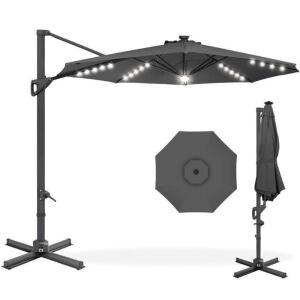 360-Degree Solar LED Cantilever Offset Patio Umbrella w/ Tilt - 10ft 