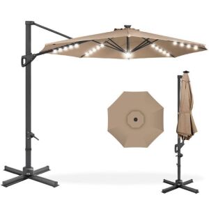 360-Degree Solar LED Cantilever Offset Patio Umbrella w/ Tilt - 10ft 