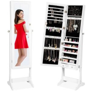 Full Length Freestanding Jewelry Mirror Armoire w/ Velvet Interior 