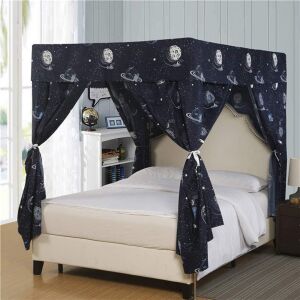 Mengersi Galaxy Star Four Corner Post Bed Curtain Canopy, King, Navy Galaxy