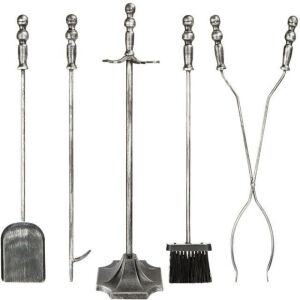 5-Piece Rustic Iron Indoor Outdoor Fireplace and Firepit Tool Set w/ Stand 