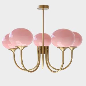 Flyrose Mid Century 5-Light Sputnik Chandelier Light Fixture, Pink Glass Balls