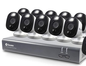 Swann Home Security Camera System, 16 Channel 10 Bullet Cameras, 1080p HD DVR, Indoor/Outdoor Wired Surveillance CCTV, Night Vision, Motion Sensor Lights, Alexa + Google, 1TB HDD - Appears New 