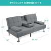 Linen Upholstered Convertible Sofa Bed Futon w/ 2 Cupholders - 2