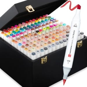 Alcohol-Based Marker Pen Kit w/ Brush & Chisel Tip, Carrying Case - 168ct 