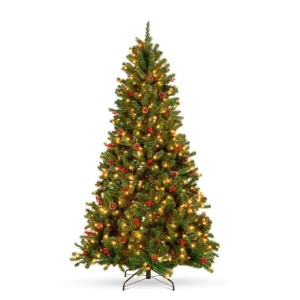 Pre-Lit Pre-Decorated Spruce Christmas Tree w/ Pine Cones, Berries 4.5ft