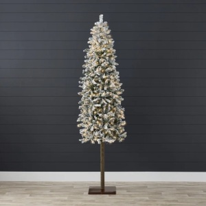 Pre-Lit Snow Flocked Alpine Slim Pencil Christmas Tree w/ LED Lights, Stand 6FT