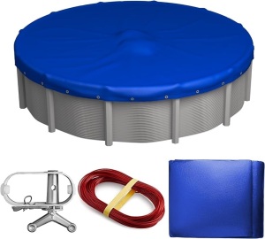 WASIGU 21 ft Winter-Pool-Cover for Above-Ground-Pools，Includes Winch and Cable for Easy Installation, Superior Strength & Durability, Treated for UV Protection,Foldable Storage,Blue 24"L x 24"W 