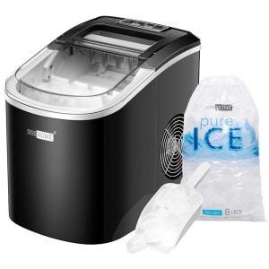 VIVOHOME Electric Portable Compact Countertop Automatic Ice Cube Maker Machine with Hand Scoop and Self Cleaning Function 26lbs/Day Black 11"D x 14.7"W x 14.8"H 