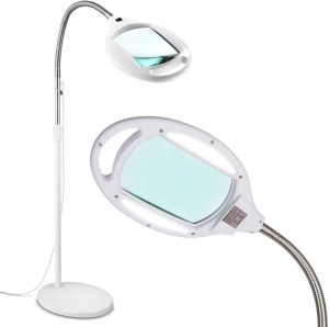 Brightech LightView Pro Magnifying Floor Lamp - Hands Free Magnifier with Bright LED Light for Reading - Work Light with Flexible Gooseneck - Standing Mag Lamp 