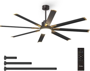 Amico Ceiling Fans with Lights, 72 inch Indoor/Outdoor Black Ceiling Fan with Remote Control, Reversible DC Motor, 8 Blades, 3CCT, Dimmable, Damp Rated Industrial Ceiling Fan for Bedroom, Patio, Porch 