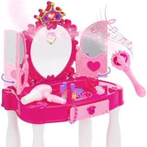 Kids Princess Vanity Mirror w/ AUX Cable, Wand, Hairdryer, Accessories 17.5"(L) x 12"(W) x 28"(H)