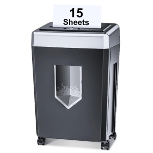 Bonsaii 15-Sheet Home Office Paper Shredder Cross-Cut 40-Minute Heavy Duty Shredder Shreds CDs/Credit Cards With 4 Casters (Upgrade BS-169B)